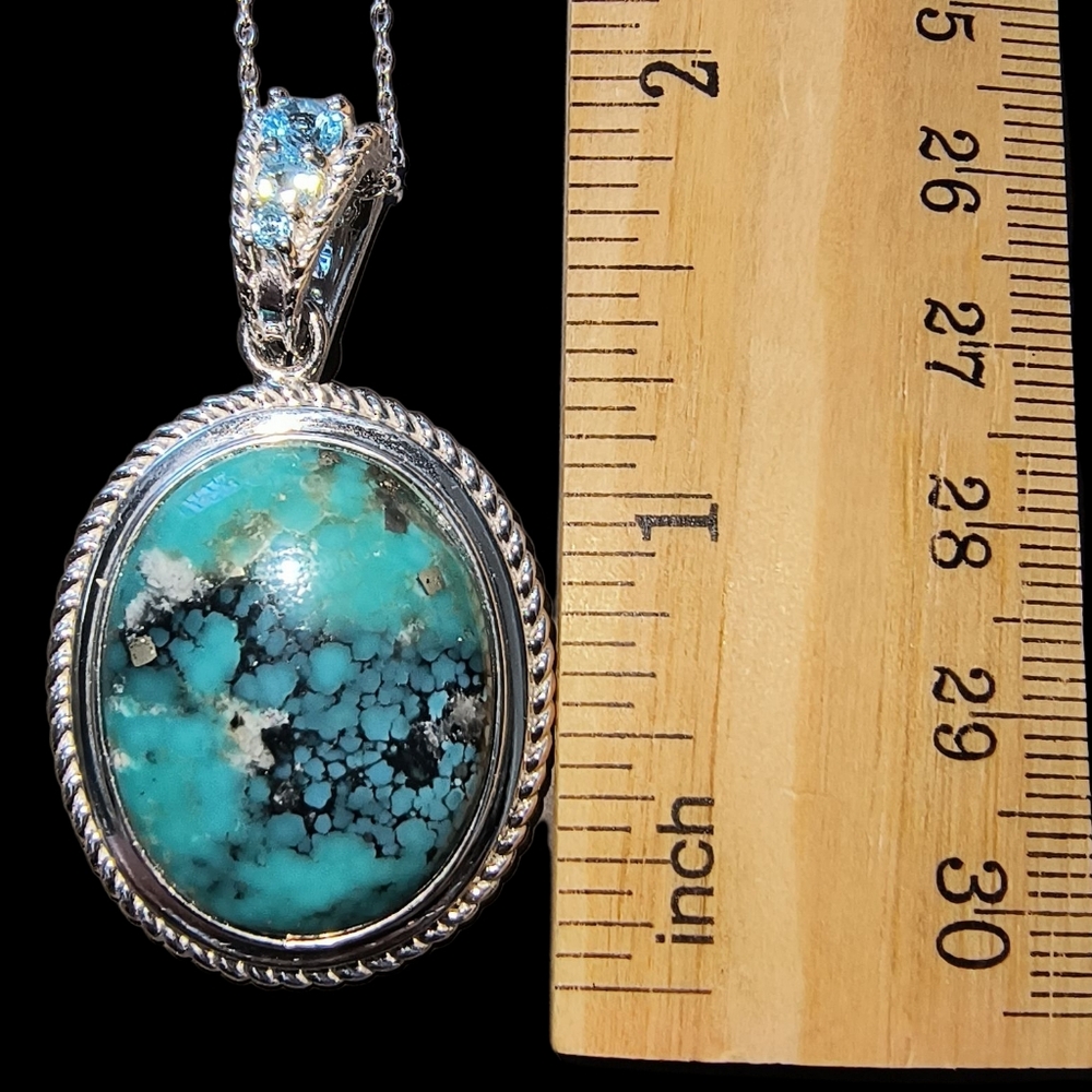 Large Campo Frio Turquoise & Blue Topaz Enhancer Necklace In Sterling Silver - Picture 4 of 11